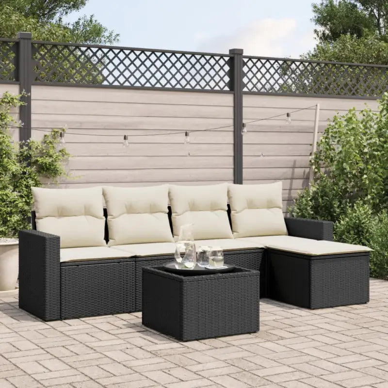 Beige materiaal tuinbank van gepoedercoat staal voor terras of achtertuin - Zwart en crème / Met tafel - Tuinsets