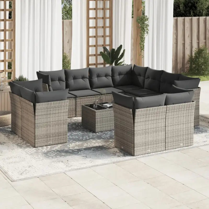 Beige Material Loungeset met Poly Rattan en Gepoedercoat Staal - Grijs / Met tafel - Tuinsets