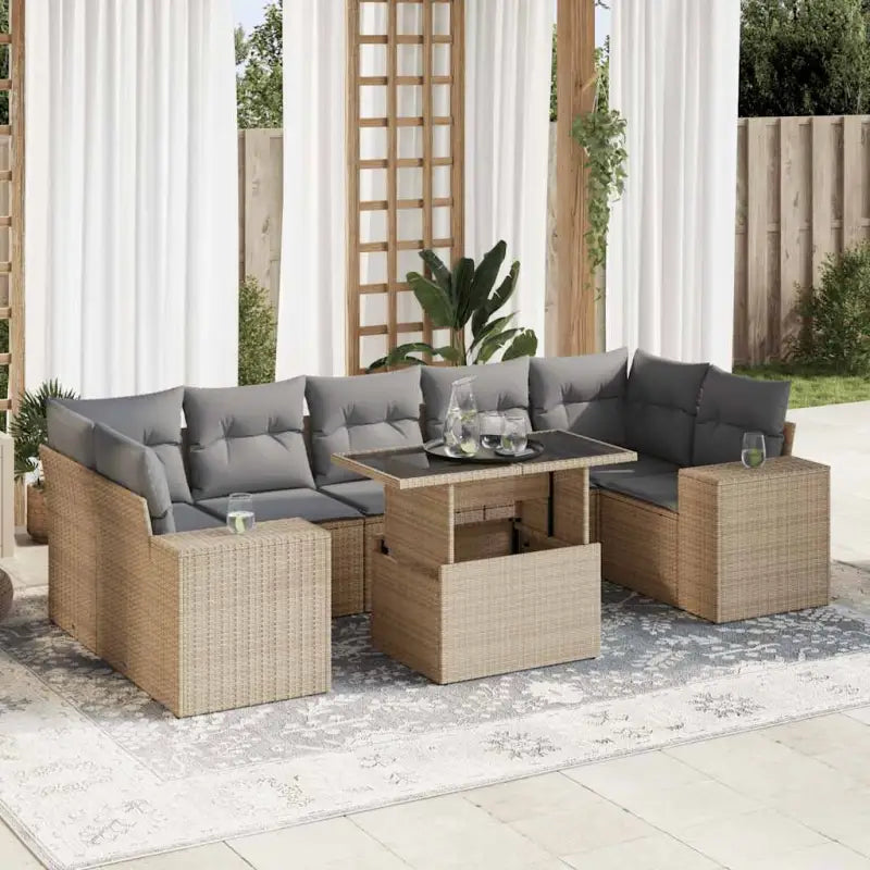 Beige materialen loungeset met gepoedercoat staal en afmetingen voor tuin - Beige en grijs / met opbergruimte - Tuinsets
