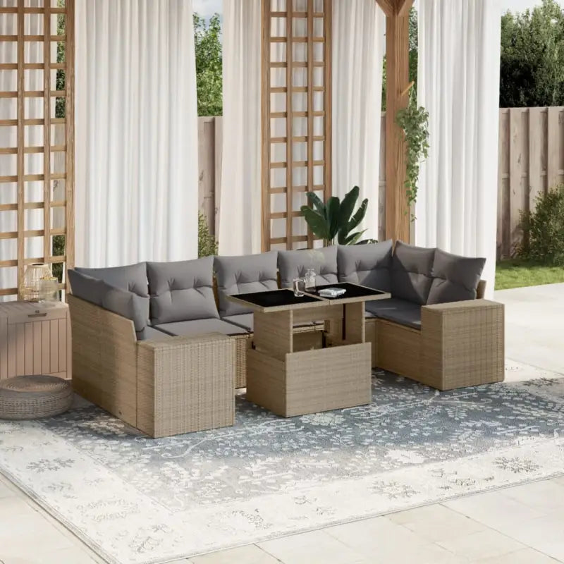 Beige materialen loungeset met gepoedercoat staal en afmetingen voor tuin - Beige en grijs / zonder opbergruimte