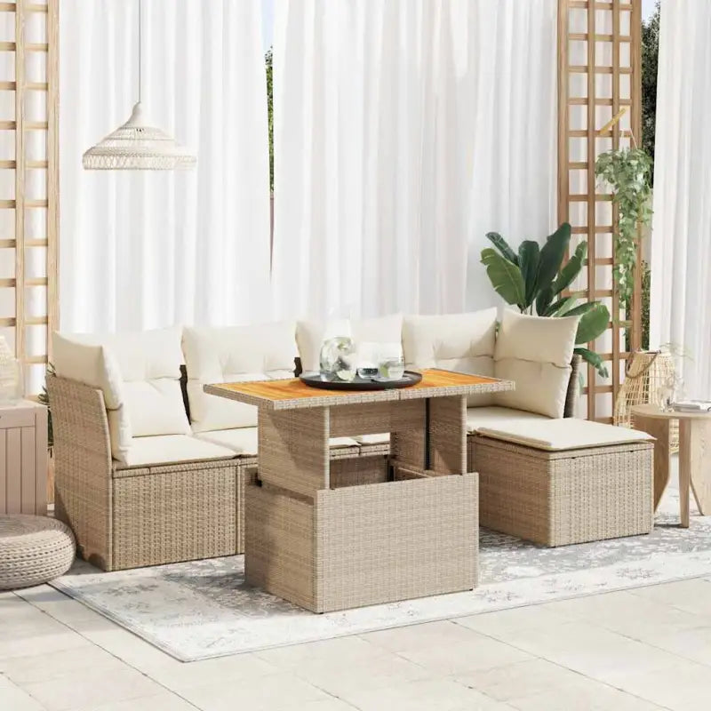 Beige Materialien Loungeset met Gepoedercoat Staal Afmetingen voor Buiten - beige en crèmekleurig / met opbergruimte