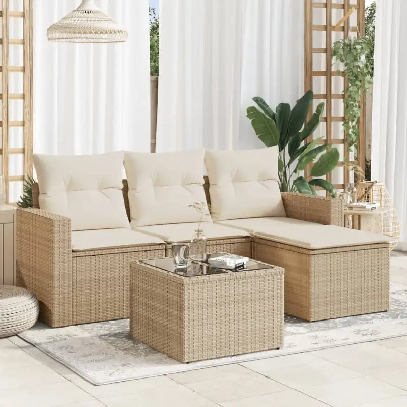 Beige tuinbank van gepoedercoat staal voor terras en achtertuin - beige en crèmekleurig / Met tafel - Tuinsets