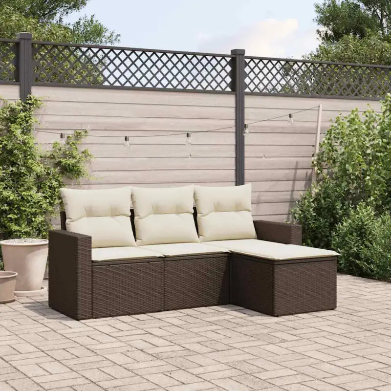 Beige tuinbank van gepoedercoat staal voor terras en achtertuin - Bruin en crème / Zonder tafel - Tuinsets