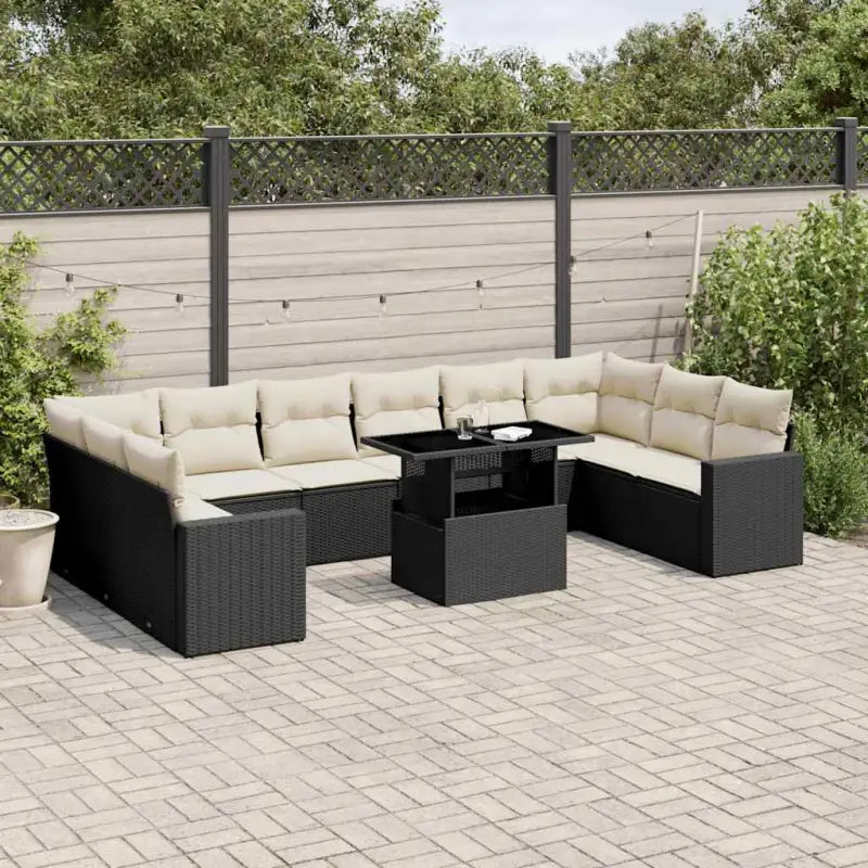 Beige tuinset met gepoedercoat staal en comfortabele afmetingen - Zwart en crème / Met tafel - Tuinsets