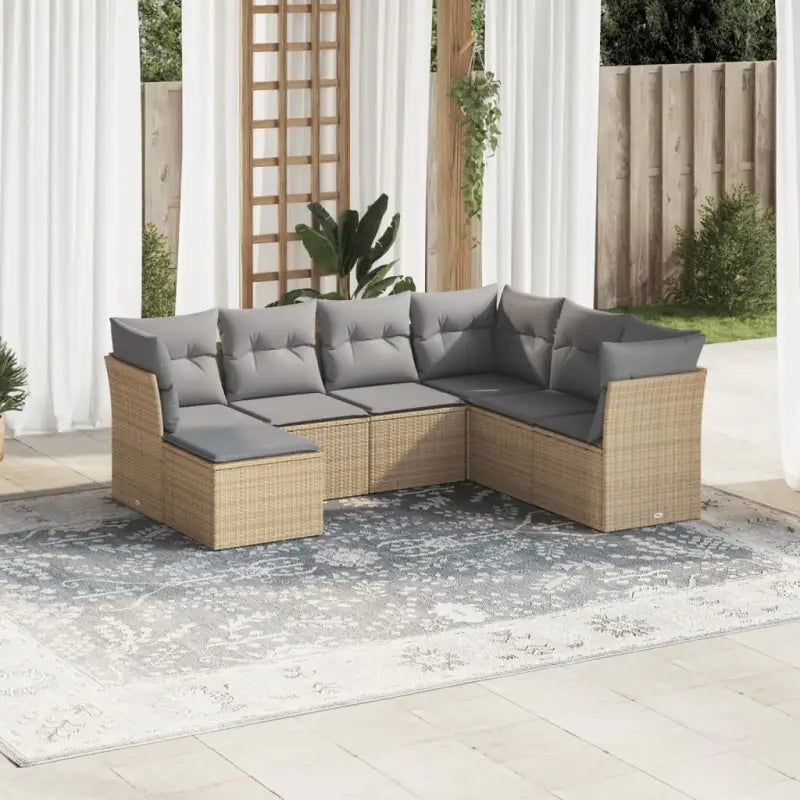 Benige loungeset met waterdichte tas en gepoedercoat staal in beige - Beige en grijs / Zonder tafel - Tuinsets