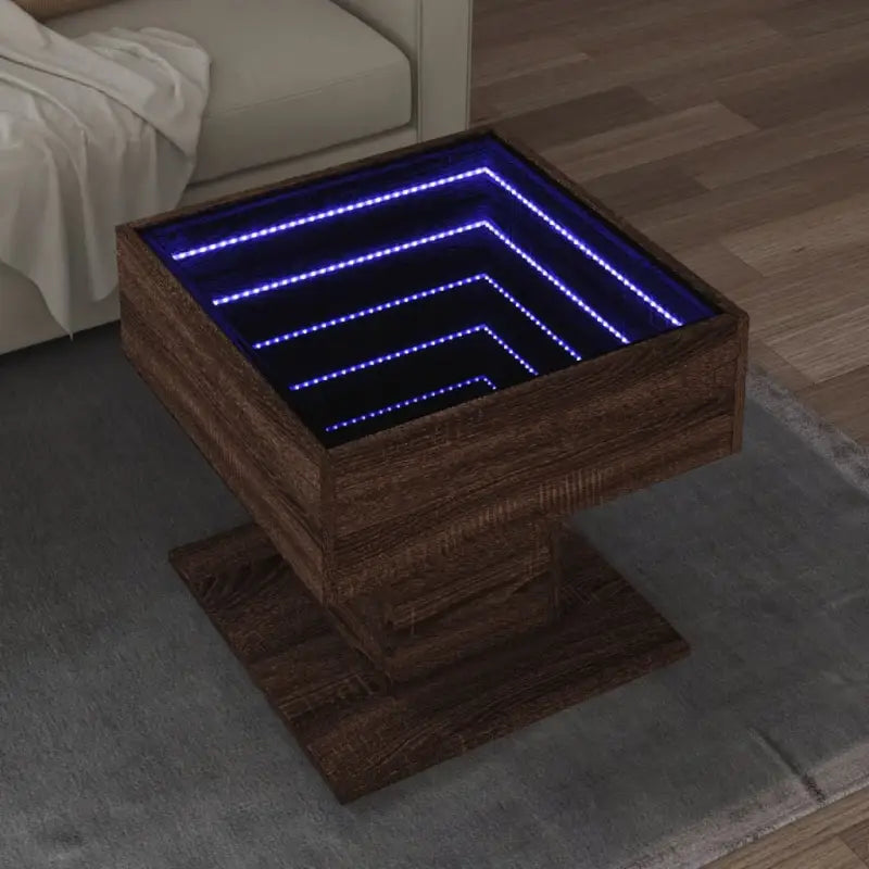 Bewerk hout salontafel met LED-Infinity Spiegel voor elke ruimte - bruin eikenkleur / 1 / 50 cm - Salontafels