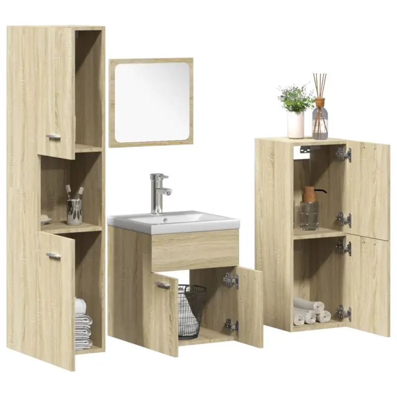 Bewerkt hout badkamermeubelset met ideale afmetingen voor jouw badkamer - Sonoma eiken / 41 x 38.5 x 46 cm