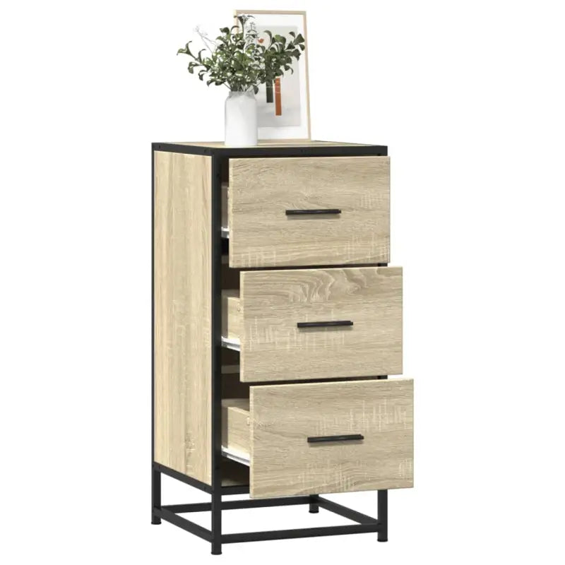Bewerkt hout dressoir in grijs sonoma met industrieel metalen frame - Sonoma eiken / 1 - Dressoirs & buffetkasten