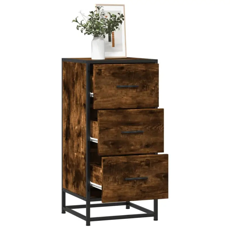 Bewerkt hout dressoir in grijs sonoma met industrieel metalen frame - Gerookt eiken / 1 - Dressoirs & buffetkasten