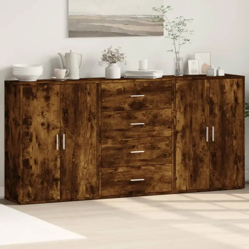 Bewerkt hout dressoir voor een trendy en praktische kamer inrichting - Gerookt eiken / 1 - Dressoirs & buffetkasten