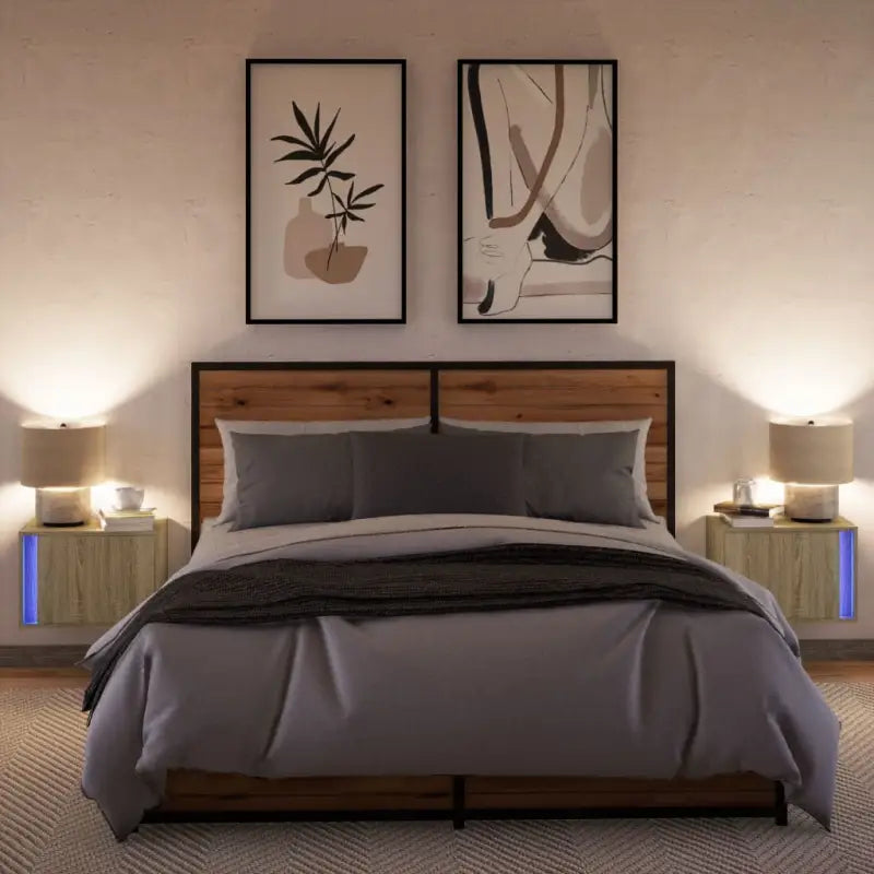 Bewerkt hout nachtkastjes met LED-verlichting voor elke slaapkamer - Nachtkastjes
