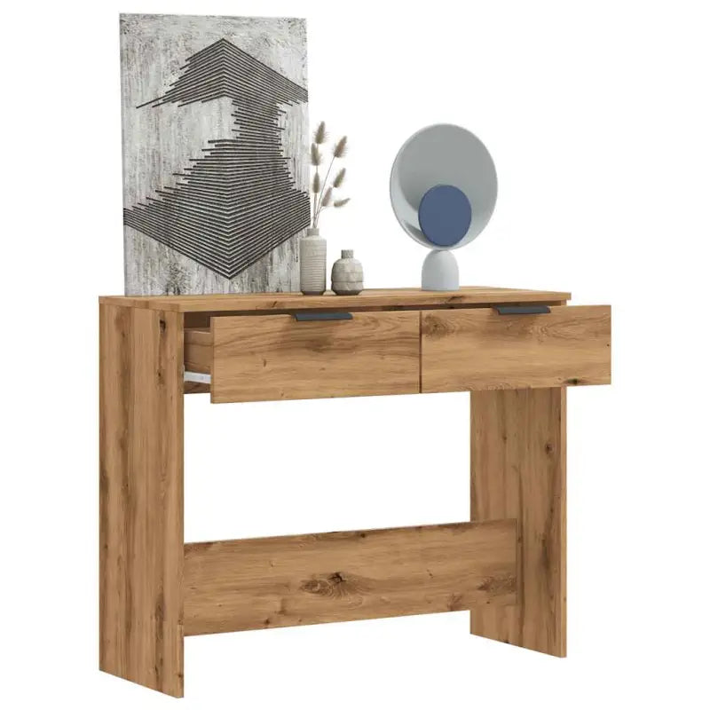 Bewerkte hout bijzettafel met stijl en opbergruimte voor hal of woonkamer - artisanaal eikenkleurig / 1 - Bijzettafels