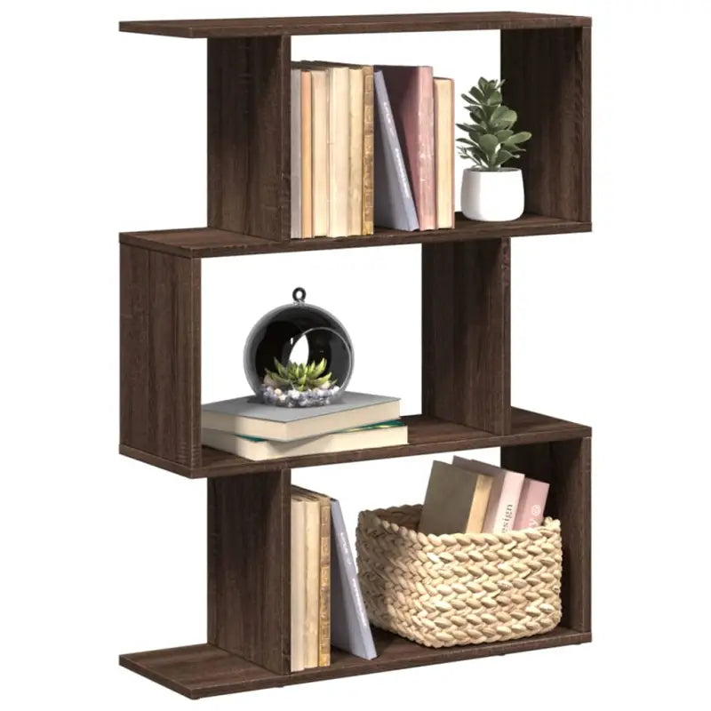 Bewerkte Houten Boekenkast Kamerscherm met Geometrisch Design - bruin eikenkleur / 1 / 97 cm - Boekenkasten