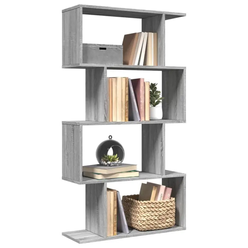 Bewerkte Houten Boekenkast Kamerscherm met Geometrisch Design - Grijs sonoma / 1 / 129 cm - Boekenkasten