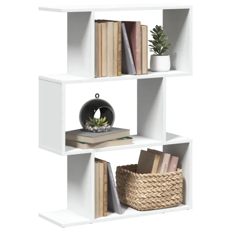 Bewerkte Houten Boekenkast Kamerscherm met Geometrisch Design - Wit / 1 / 97 cm - Boekenkasten
