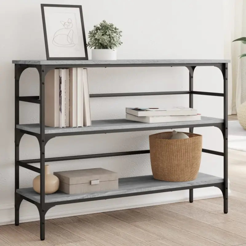 Bijzettafel met metalen frame en bewerkt hout voor elegantie - Grijs sonoma / 1 - Bijzettafels