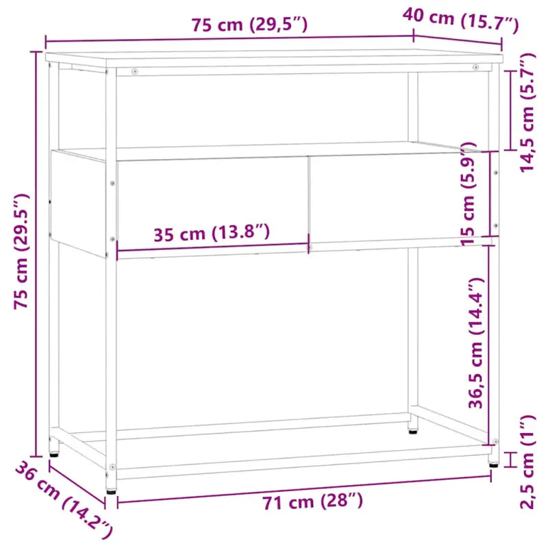 Bijzettafel wandmodel met bewerkt hout en metalen frame - Bijzettafels