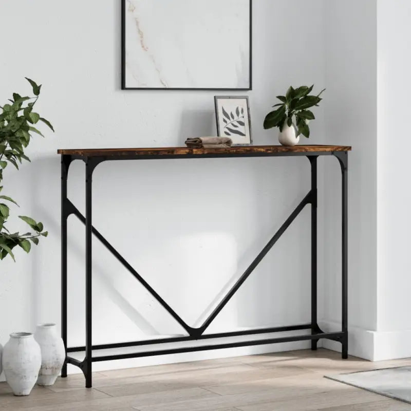 Bijzettafels met bewerkt hout en metalen frame voor een elegante look - Gerookt eiken / 1 - Bijzettafels