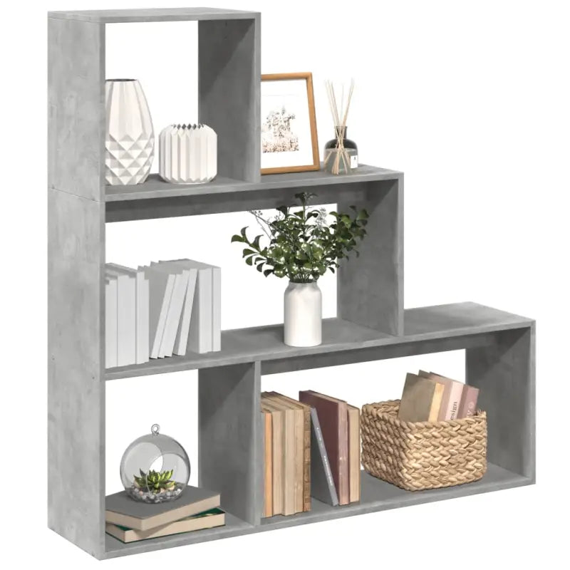 Boekenkast Kamerscherm met 3 lagen van bewerkt hout - Betongrijs / 1 / 123 cm - Boekenkasten