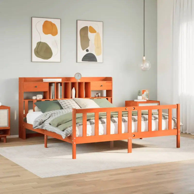 Boekenkastbed in massief grenenhout met grote totale afmetingen - Wasbruin / 180 x 200 cm - Bedden & bedframes