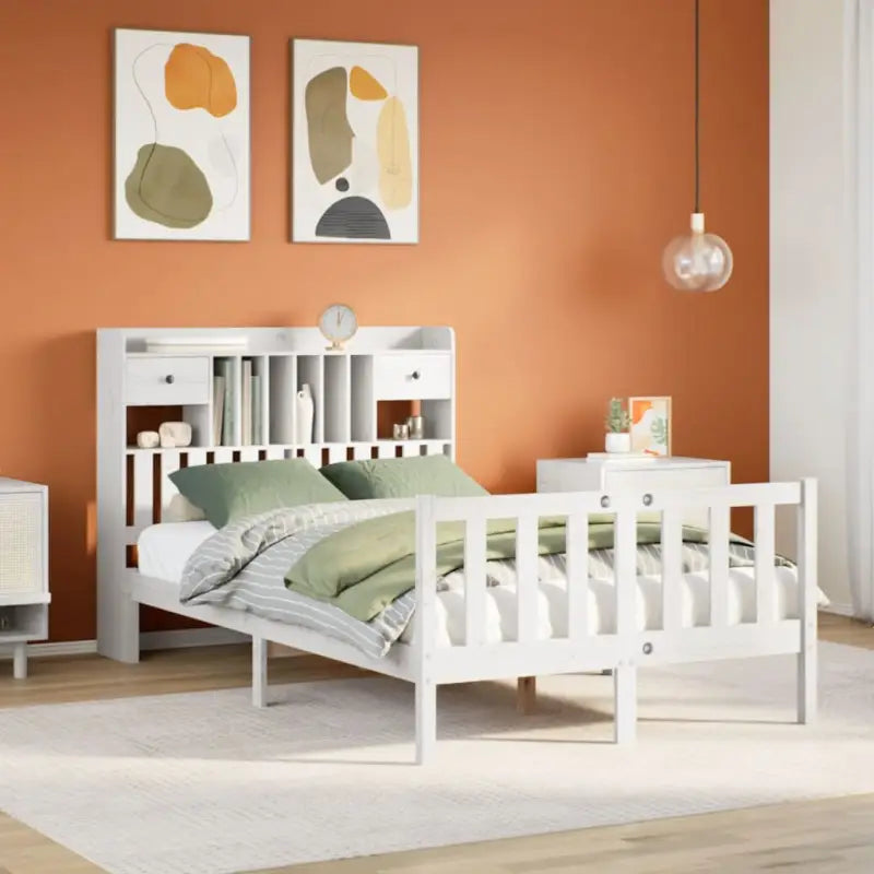 Boekenkastbed in massief grenenhout met grote totale afmetingen - Wit / 135 x 190 cm - Bedden & bedframes