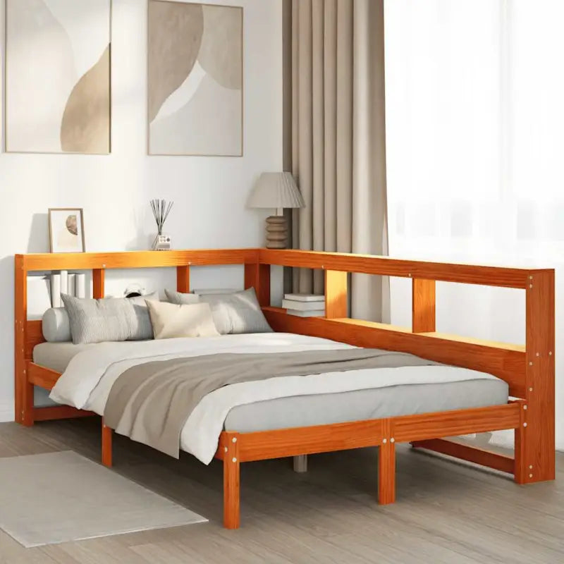 Boekenkastbed in massief grenenhout met handige opbergruimte - Wasbruin / 135 x 190 cm - Bedden & bedframes