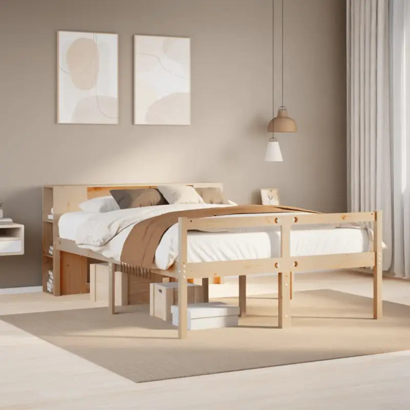 Boekenkastbed in massief grenenhout met ideale totale afmetingen - Naturel / 140 x 200 cm - Bedden & bedframes