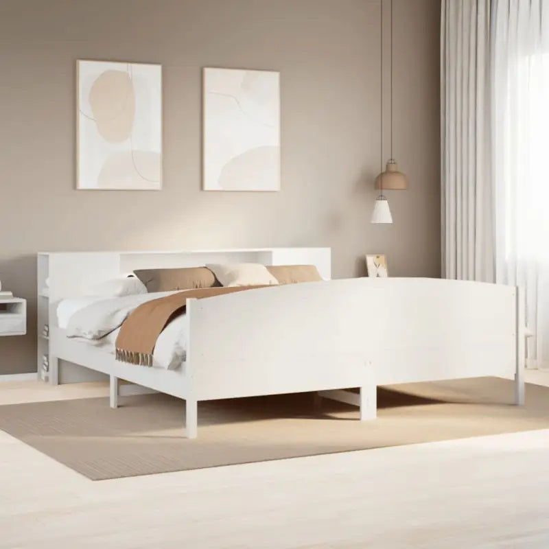 Boekenkastbed in massief grenenhout met optimale totale afmetingen - Wit / 200 x 200 cm - Bedden & bedframes