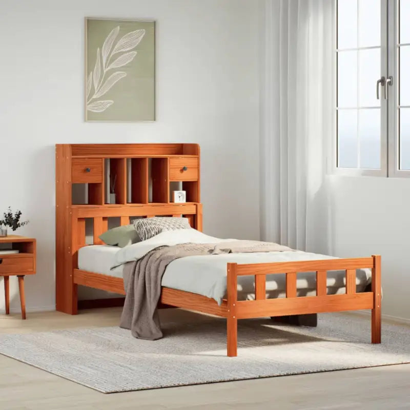 Boekenkastbed in massief grenenhout met perfecte totale afmetingen - Wasbruin / 90 x 190 cm - Bedden & bedframes