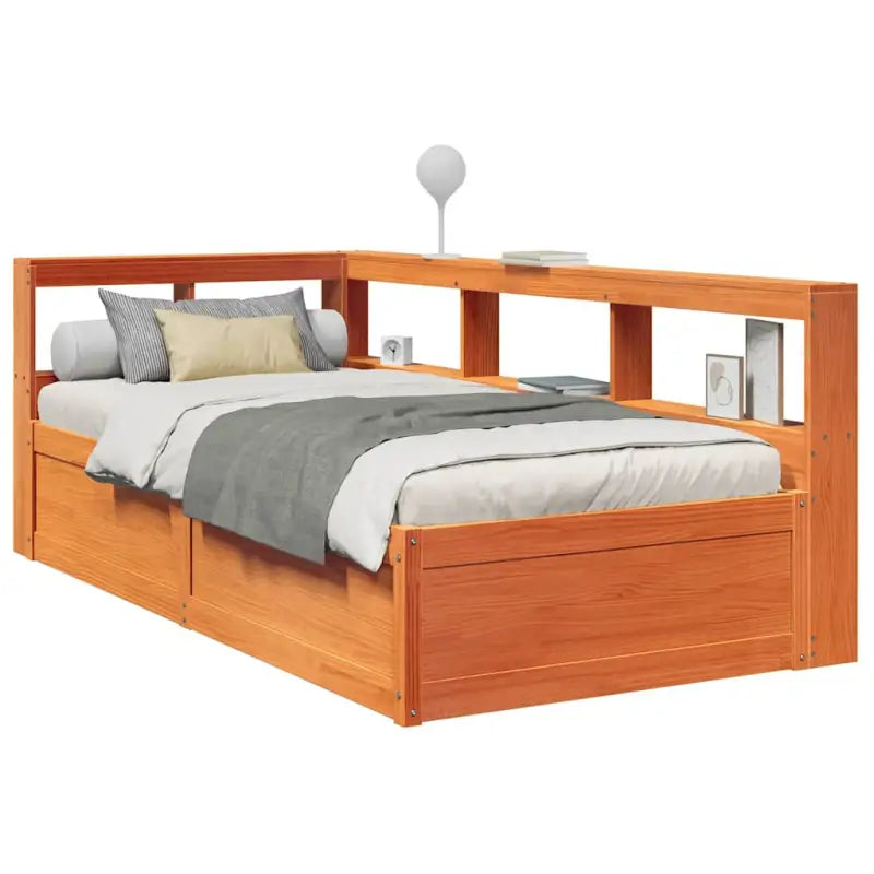 Boekenkastbed in massief grenenhout met uitgebreide totale afmetingen - Bedden & bedframes