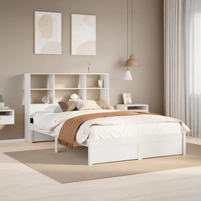 Boekenkastbed van massief Grenenhout met grote totale afmetingen - Wit / 150 x 200 cm - Bedden & bedframes