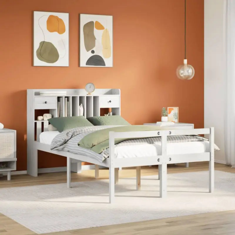 Boekenkastbed van massief grenenhout met grote totale afmetingen - Wit / 135 x 190 cm - Bedden & bedframes