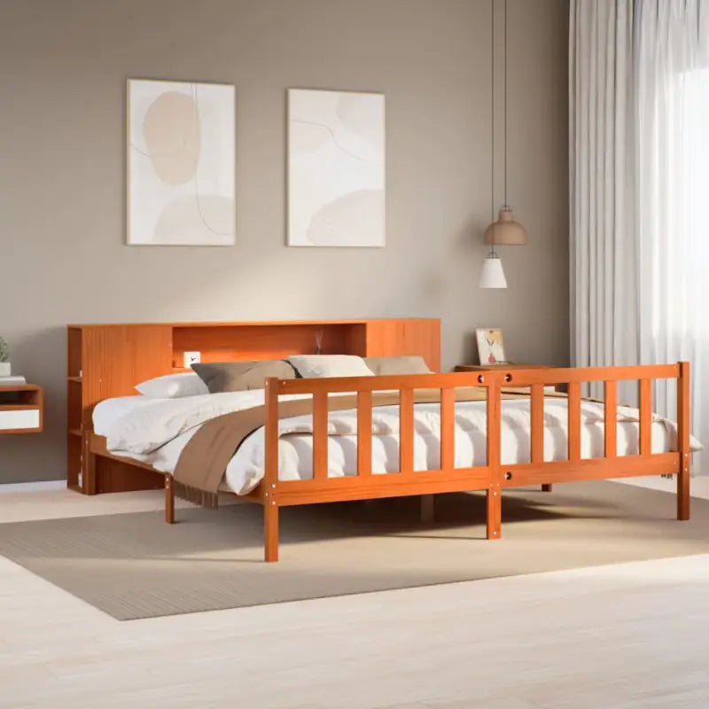 Boekenkastbed van massief grenenhout met ideale totale afmetingen - Wasbruin / 200 x 200 cm - Bedden & bedframes