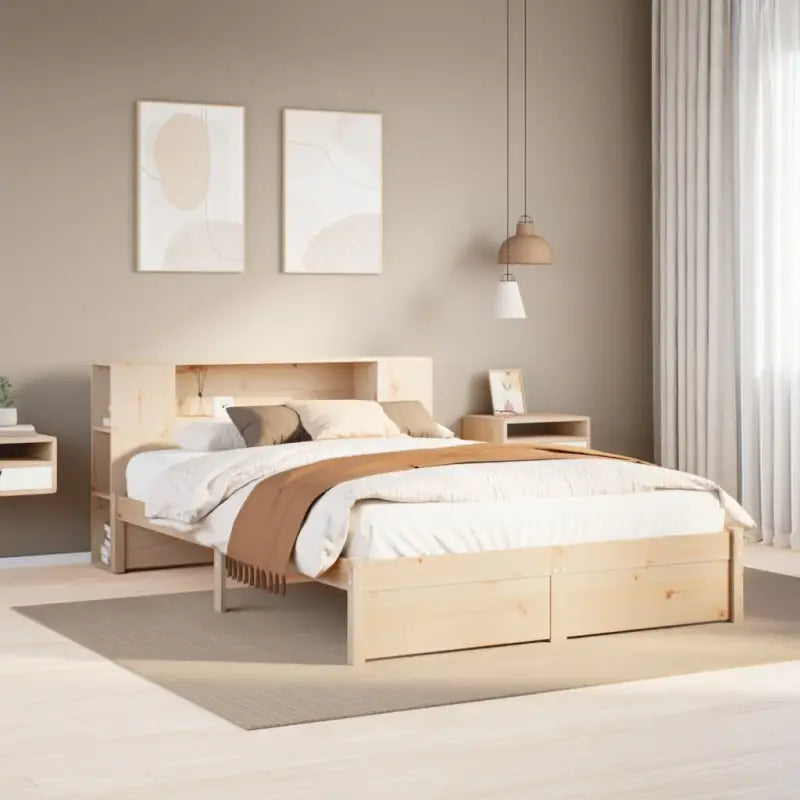 Boekenkastbed van massief grenenhout met ideale totale afmetingen - Naturel / 140 x 190 cm - Bedden & bedframes