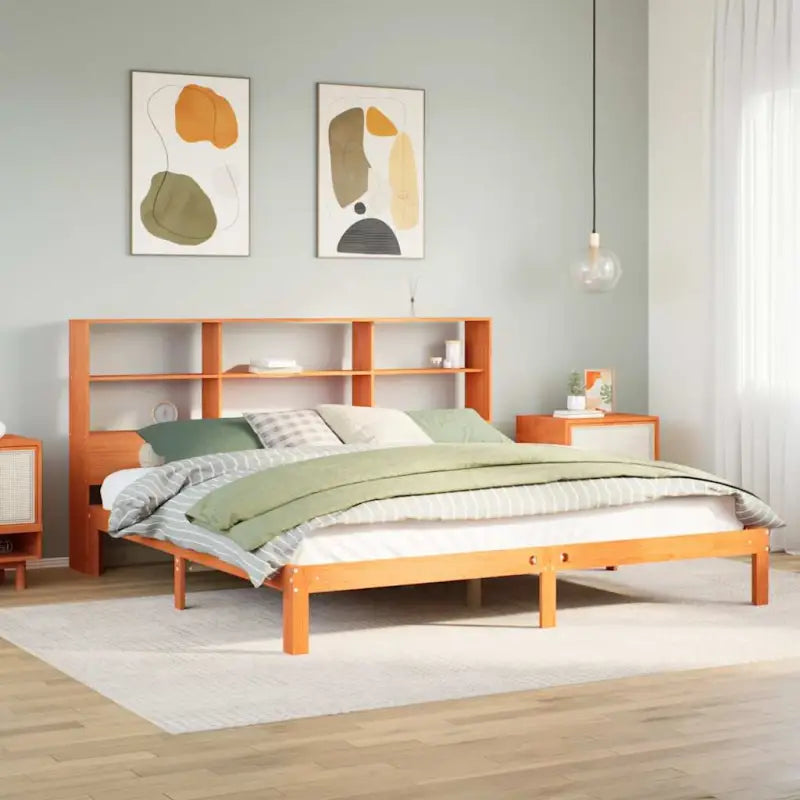 Boekenkastbed van massief grenenhout met ideale totale afmetingen - Wasbruin / 180 x 200 cm - Bedden & bedframes
