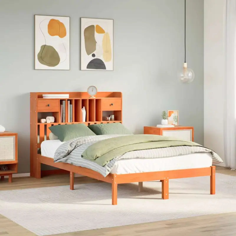 Boekenkastbed van massief grenenhout met optimale totale afmetingen - Wasbruin / 135 x 190 cm - Bedden & bedframes