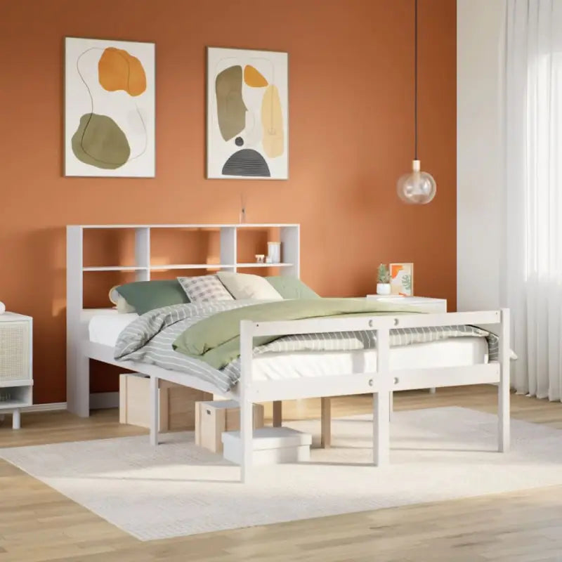 Boekenkastbed van massief grenenhout met optimale totale afmetingen - Wit / 160 x 200 cm - Bedden & bedframes