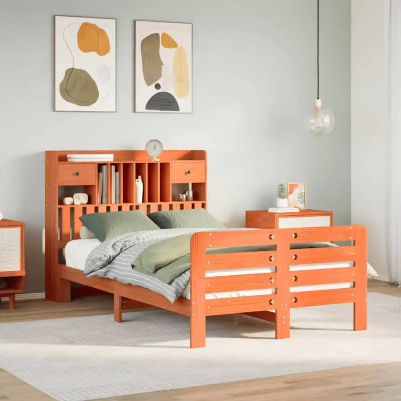 Boekenkastbed van massief grenenhout met optimale totale afmetingen - Wasbruin / 135 x 190 cm - Bedden & bedframes