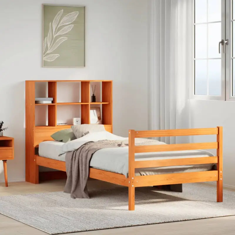 Boekenkastbed van massief grenenhout met optimale totale afmetingen - Wasbruin / 90 x 190 cm - Bedden & bedframes