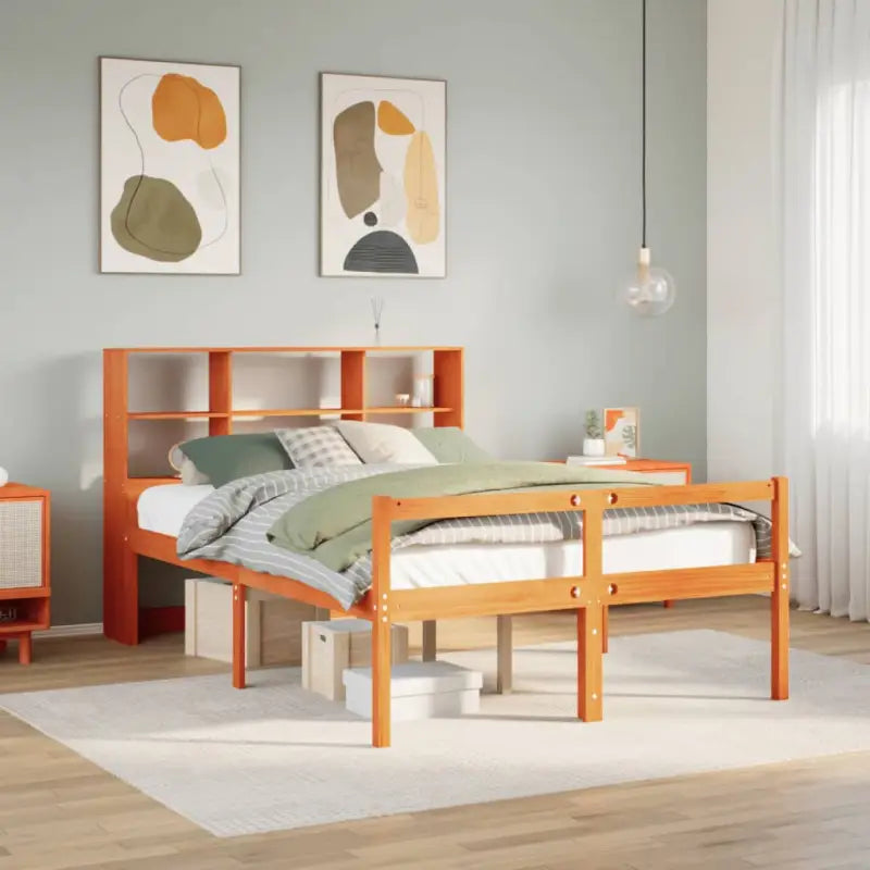 Boekenkastbed van massief grenenhout met optimale totale afmetingen - Wasbruin / 140 x 190 cm - Bedden & bedframes