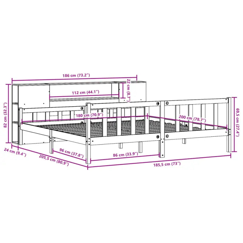 Boekenkastbed van massief grenenhout met optimale totale afmetingen - Bedden & bedframes