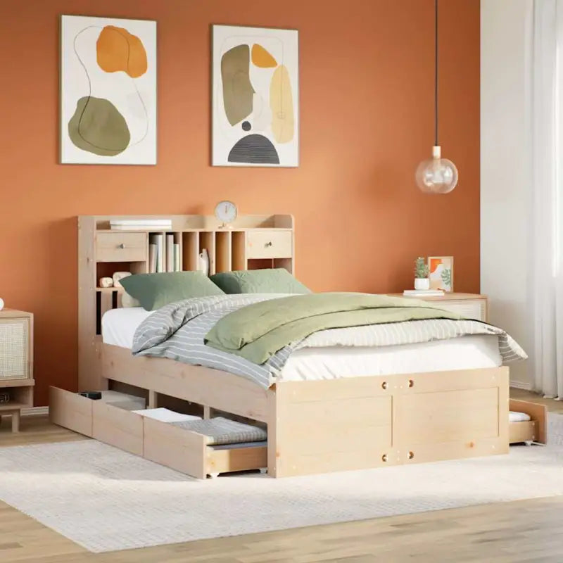 Boekenkastbed van massief grenenhout met optimale totale afmetingen - Naturel / 120 x 200 cm - Bedden & bedframes