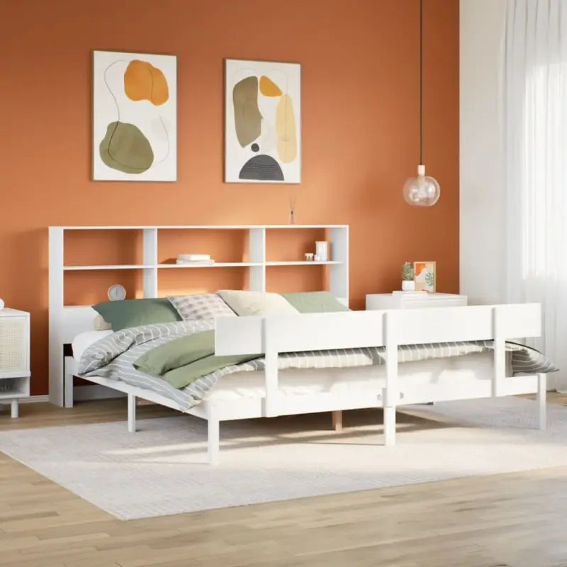 Boekenkastbed van massief grenenhout met optimale totale afmetingen - Wit / 180 x 200 cm - Bedden & bedframes