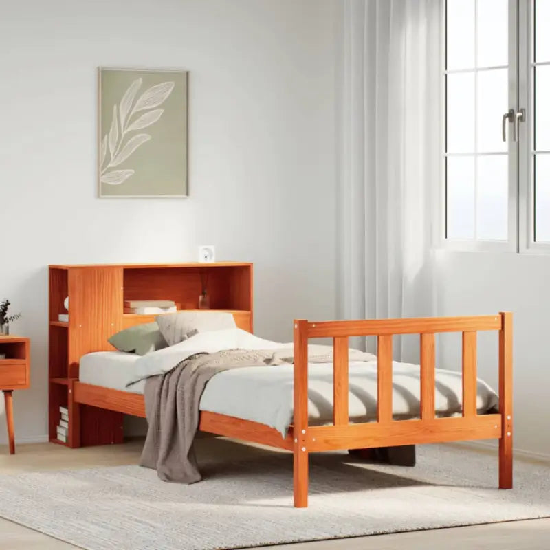 Boekenkastbed van massief grenenhout met optimale totale afmetingen - Wasbruin / 90 x 190 cm - Bedden & bedframes