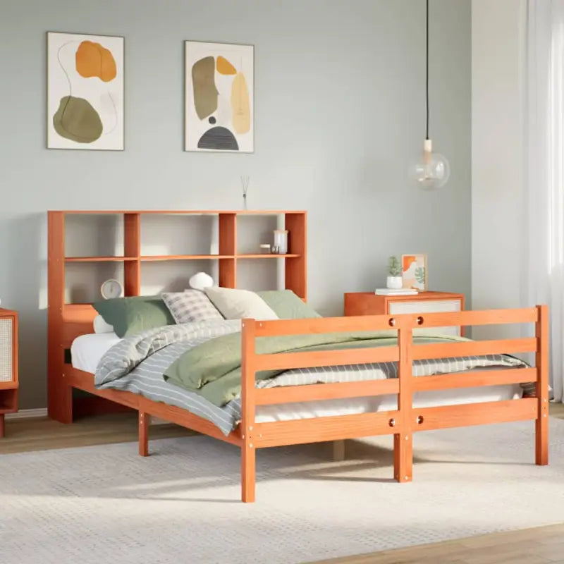 Boekenkastbed van massief grenenhout met optimale totale afmetingen - Wasbruin / 135 x 190 cm - Bedden & bedframes