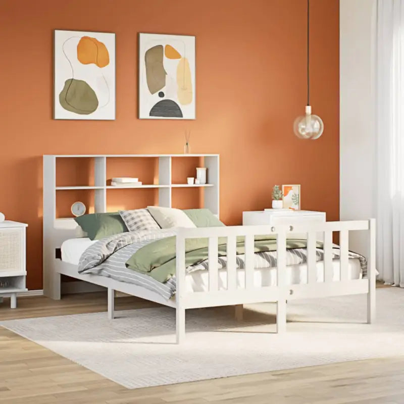 Boekenkastbed van massief grenenhout met optimale totale afmetingen - Wit / 140 x 200 cm - Bedden & bedframes
