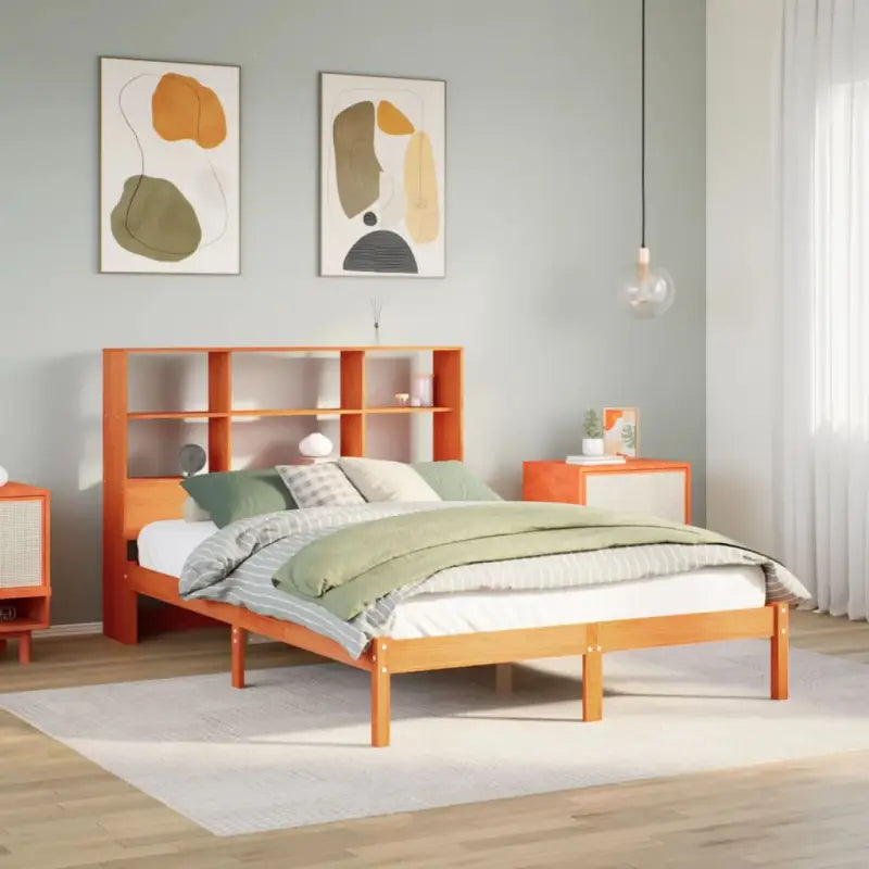 Boekenkastbed van massief grenenhout met optimale totale afmetingen - Wasbruin / 135 x 190 cm - Bedden & bedframes