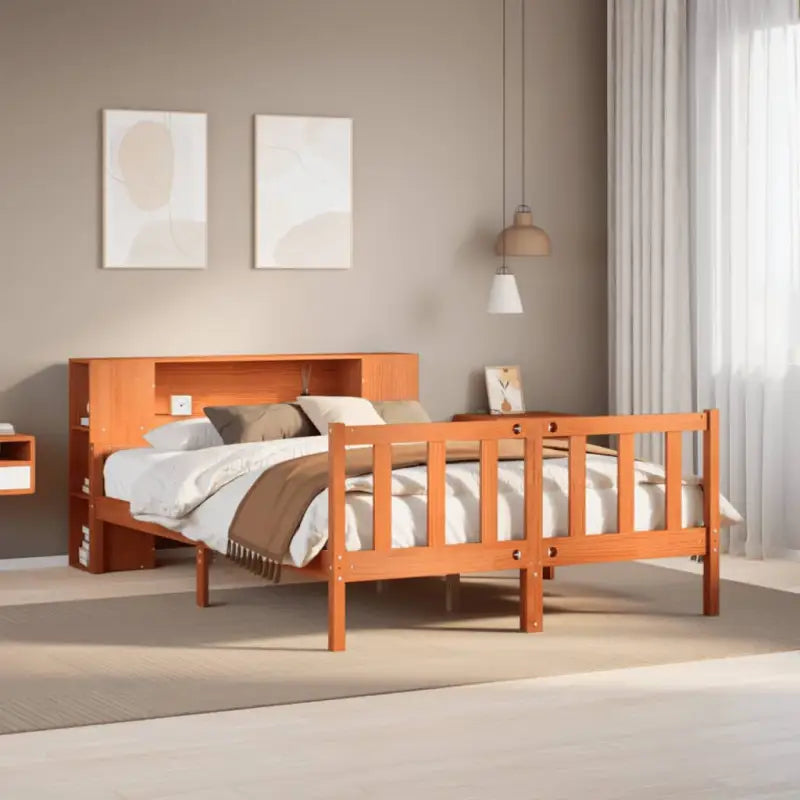 Boekenkastbed van massief grenenhout met optimale totale afmetingen - Wasbruin / 150 x 200 cm - Bedden & bedframes