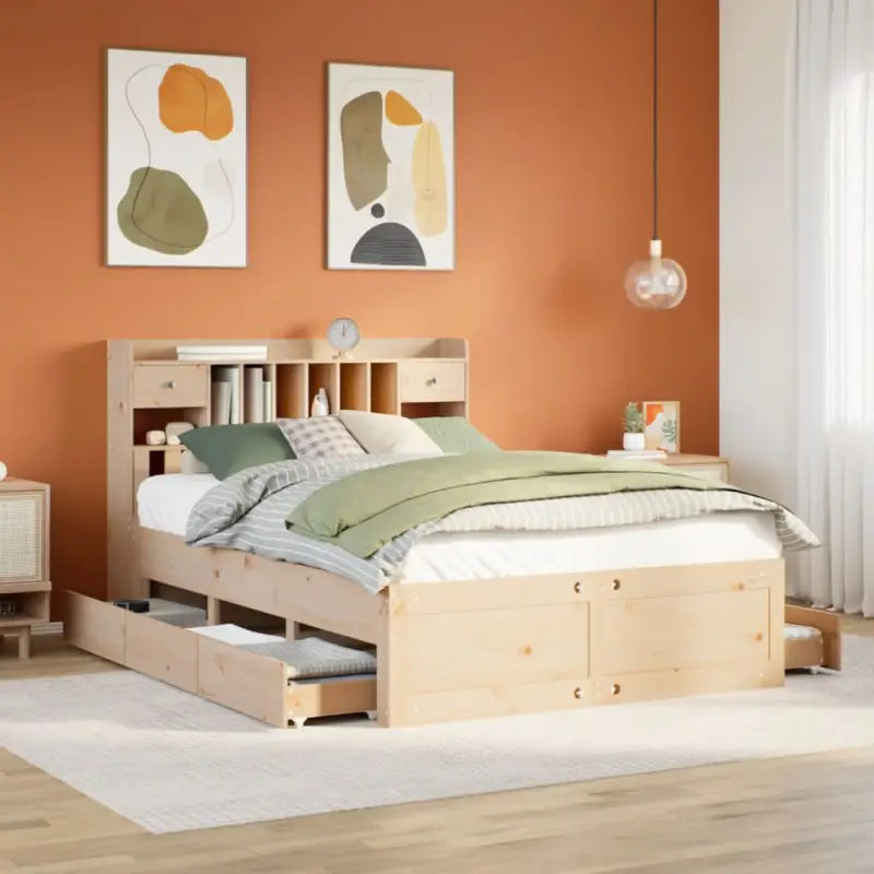 Boekenkastbed van massief grenenhout met optimale totale afmetingen - Naturel / 140 x 190 cm - Bedden & bedframes