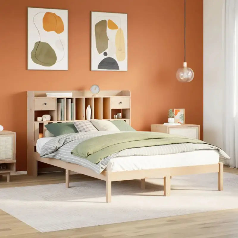 Boekenkastbed van massief grenenhout met optimale totale afmetingen - Naturel / 140 x 200 cm - Bedden & bedframes